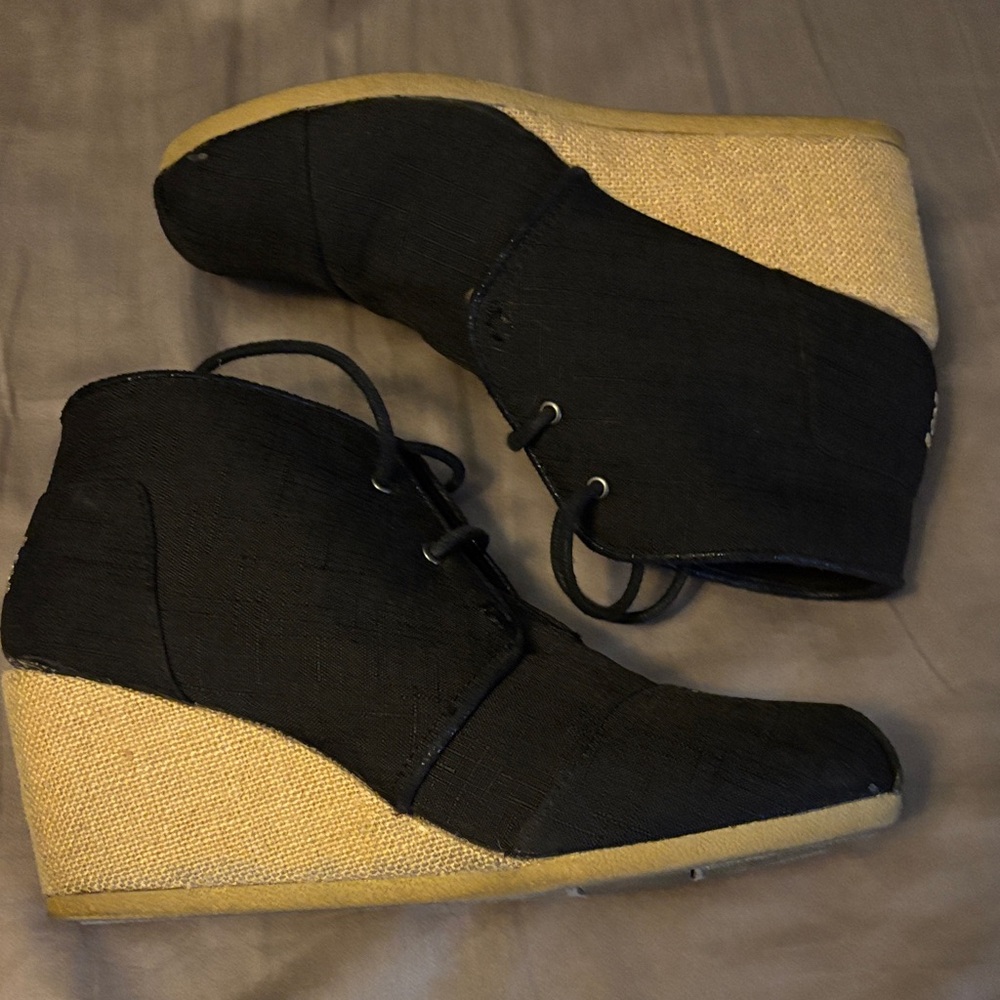 Bobs Black and Tan Wedge Booties